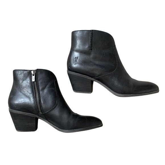 FRYE Jennifer Women Black Leather Almond Toe Ankle Booties 3471729 - Picture 3 of 5